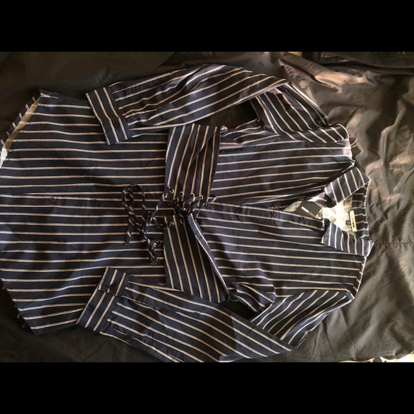 Striped Shirt Dress- Navy and White - Picture 4 of 4